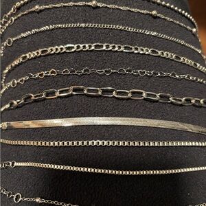 BUNDLE OF TEN Assorted Silver Tone Chain, Link  & Herringbone Bracelet Set BNWT